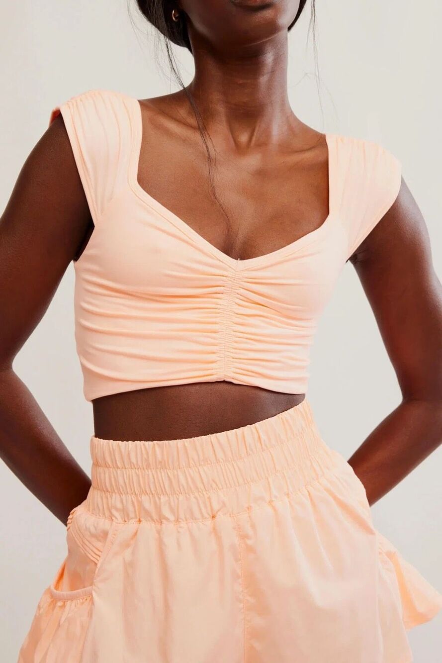 Free People Movement Orange V Neck Breathe Deeper Top XL Women